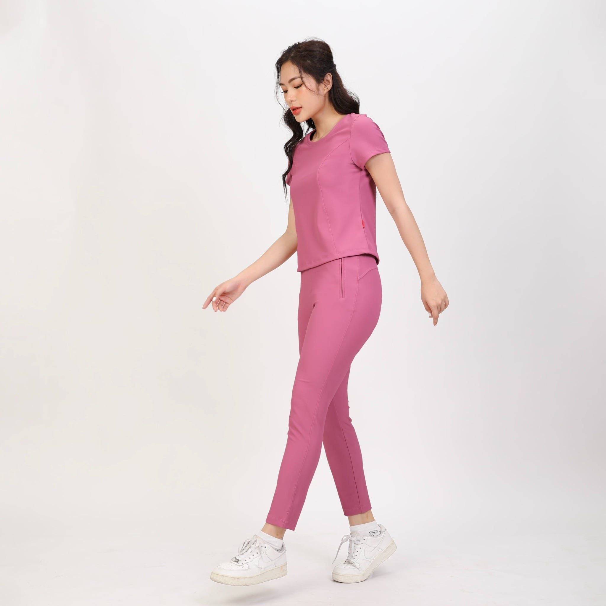 Set đồ bộ nữ kiểu quần dài tay ngắn Cổ Tròn chất Rid Gân 553p 3403