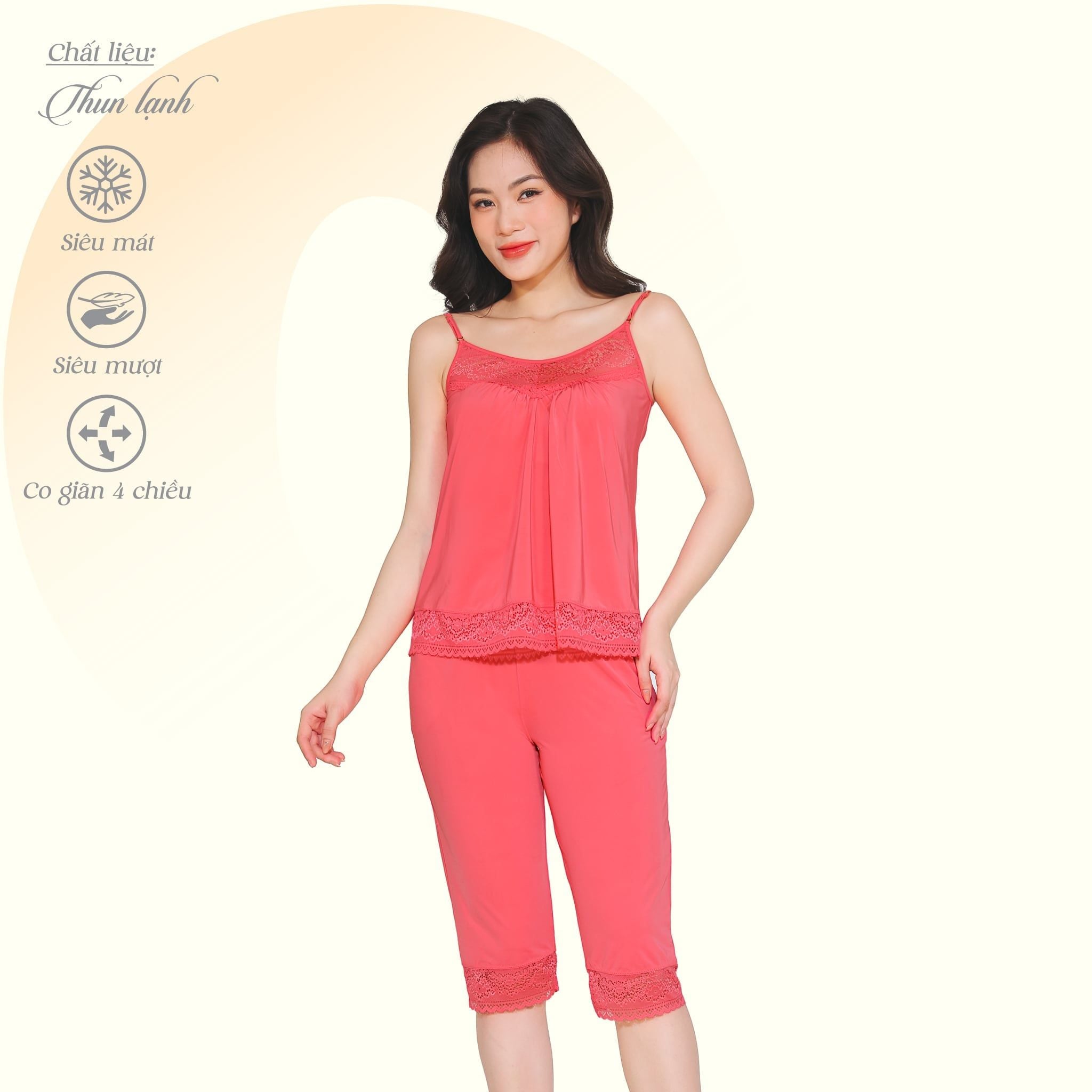 Set đồ bộ nữ kiểu quần lửng dây chất thun lạnh siêu bền 014p 7014