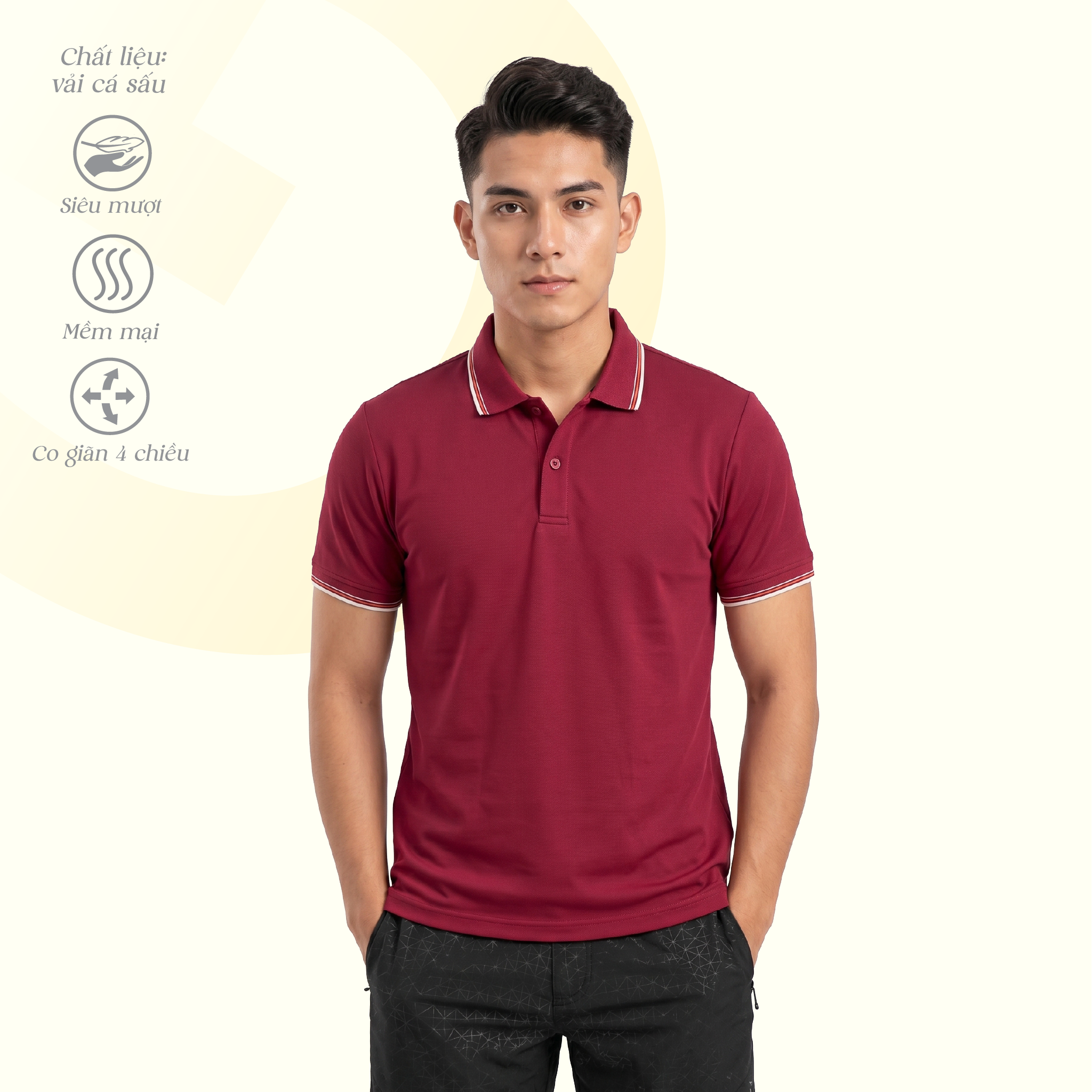 Áo thun nam tay ngắn cổ polo form suông chất Poly co dãn 4 chiều 310p 0377