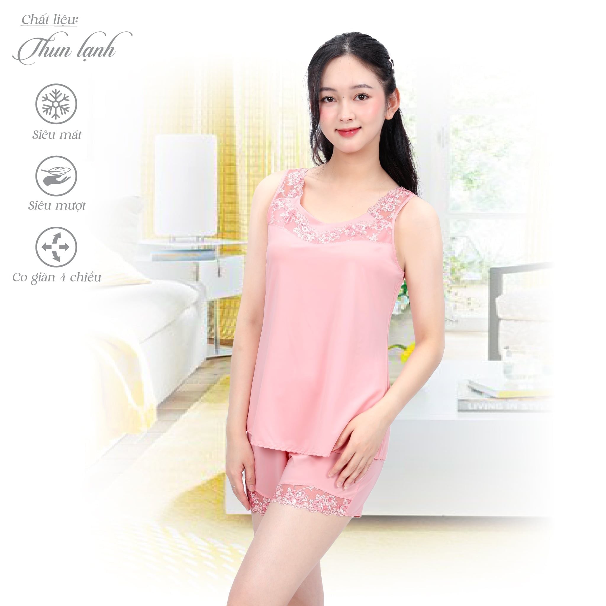 Set đồ bộ nữ kiểu quần đùi không tay chất thun lạnh siêu bền 015P 5030