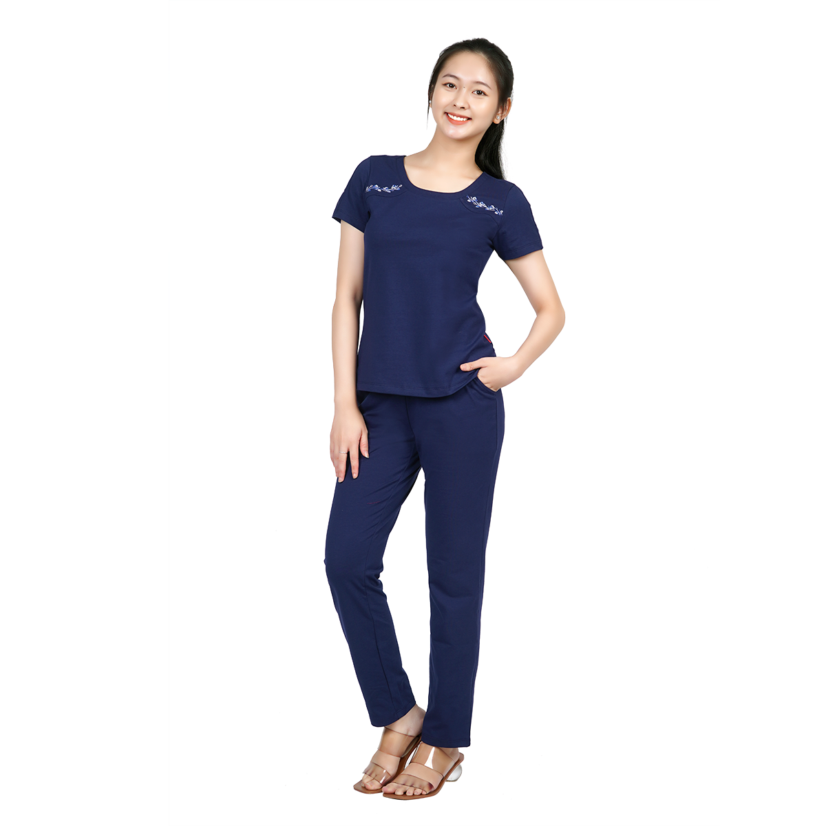 Set đồ bộ nữ kiểu quần dài tay ngắn cotton cvc mát 193p 3309
