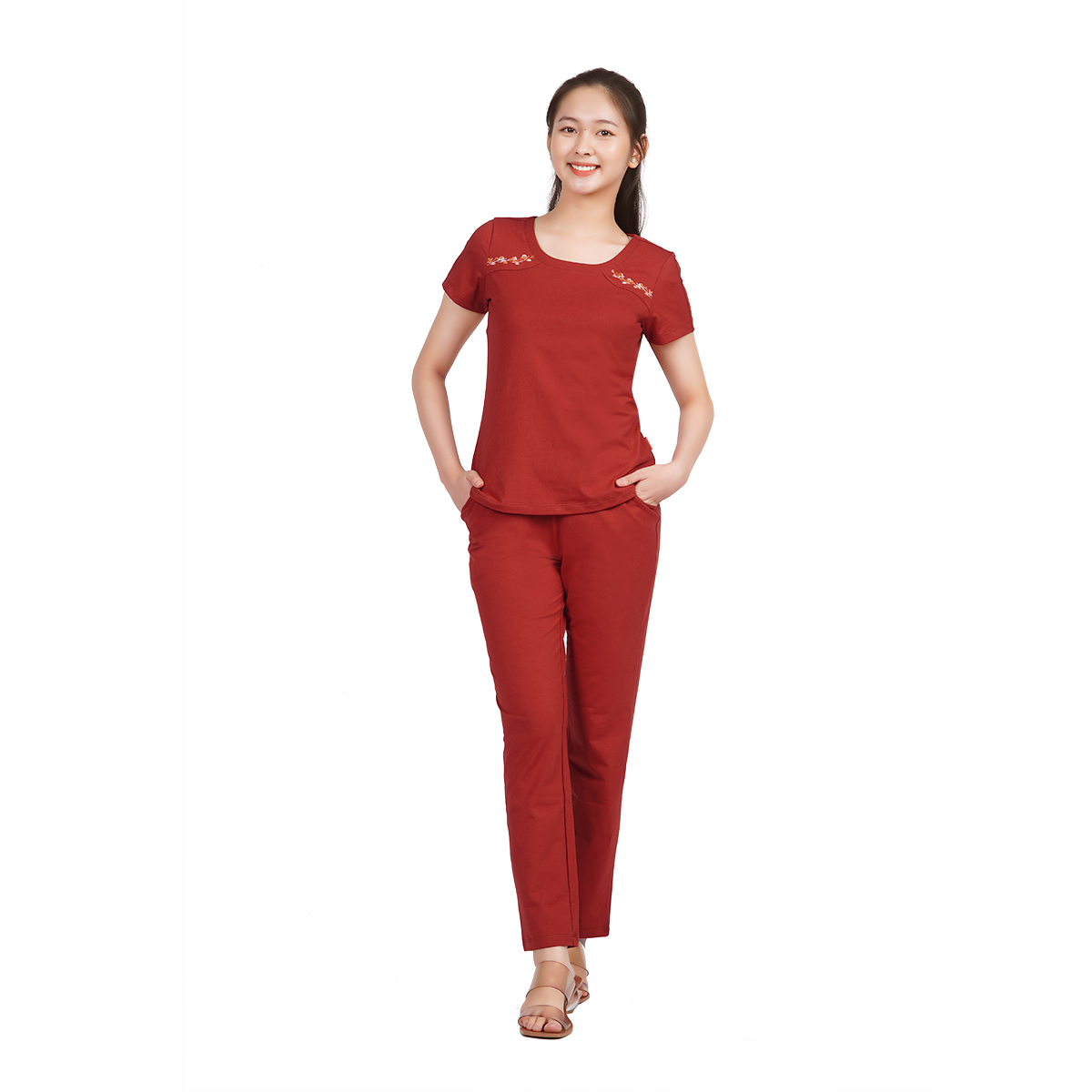 Set đồ bộ nữ kiểu quần dài tay ngắn cotton cvc mát 193p 3309
