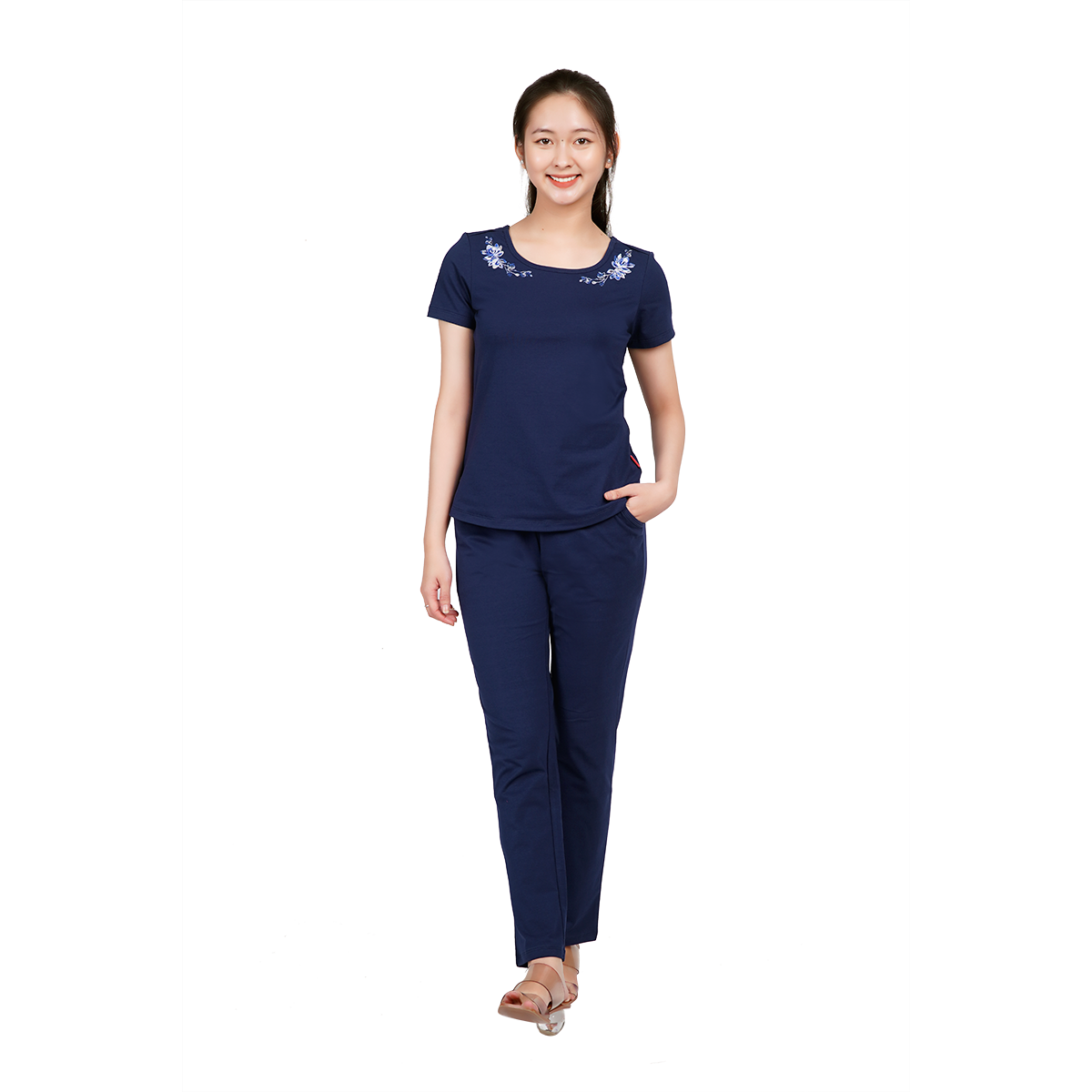 Set đồ bộ nữ kiểu quần dài tay ngắn cotton cvc mát 193p 3310