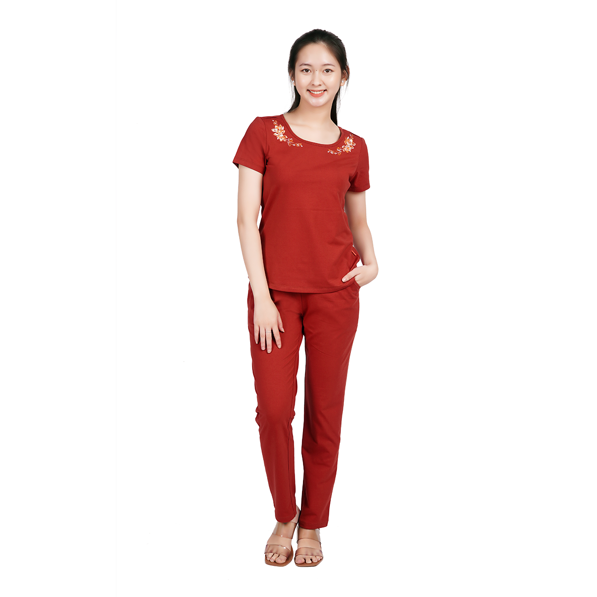 Set đồ bộ nữ kiểu quần dài tay ngắn cotton cvc mát 193p 3310