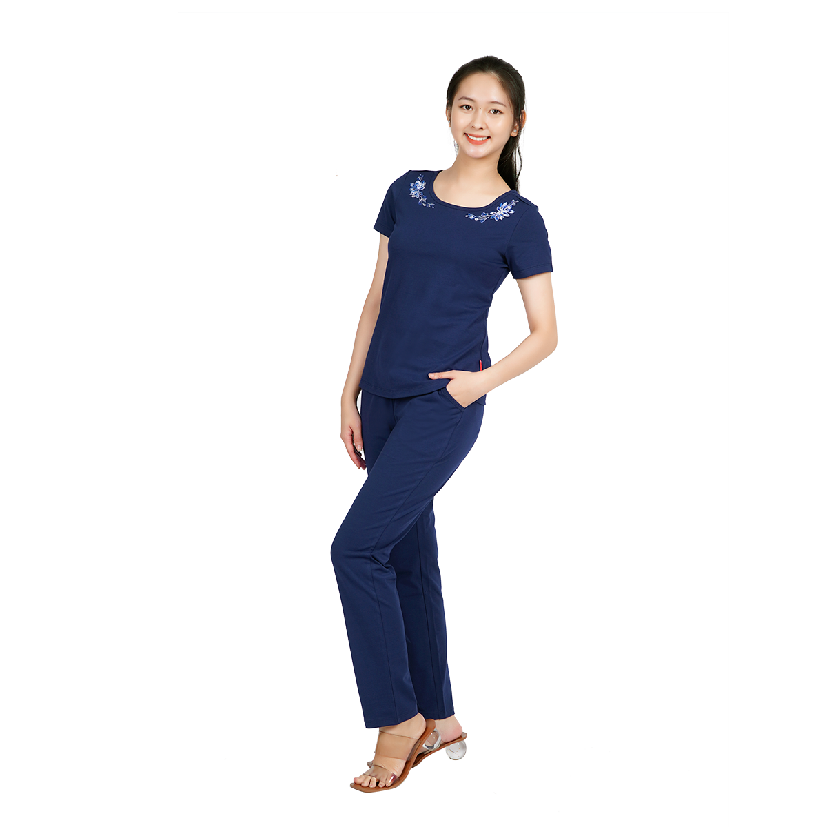 Set đồ bộ nữ kiểu quần dài tay ngắn cotton cvc mát 193p 3310
