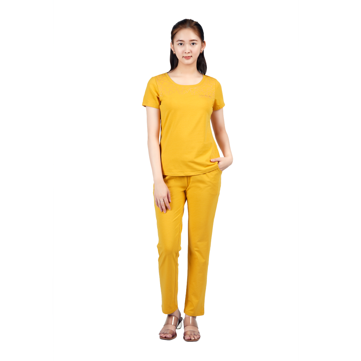 Set đồ bộ nữ kiểu quần dài tay ngắn cotton cvc mát 193p 3319