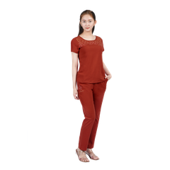 Set đồ bộ nữ kiểu quần dài tay ngắn cotton cvc mát 193p 3319
