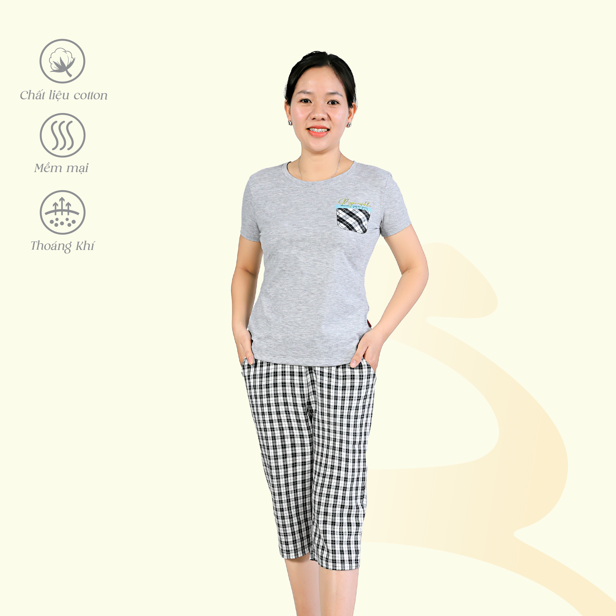 Set đồ bộ nữ kiểu thể thao kiểu quần lửng tay ngắn chất cotton siêu mát 024p 4321