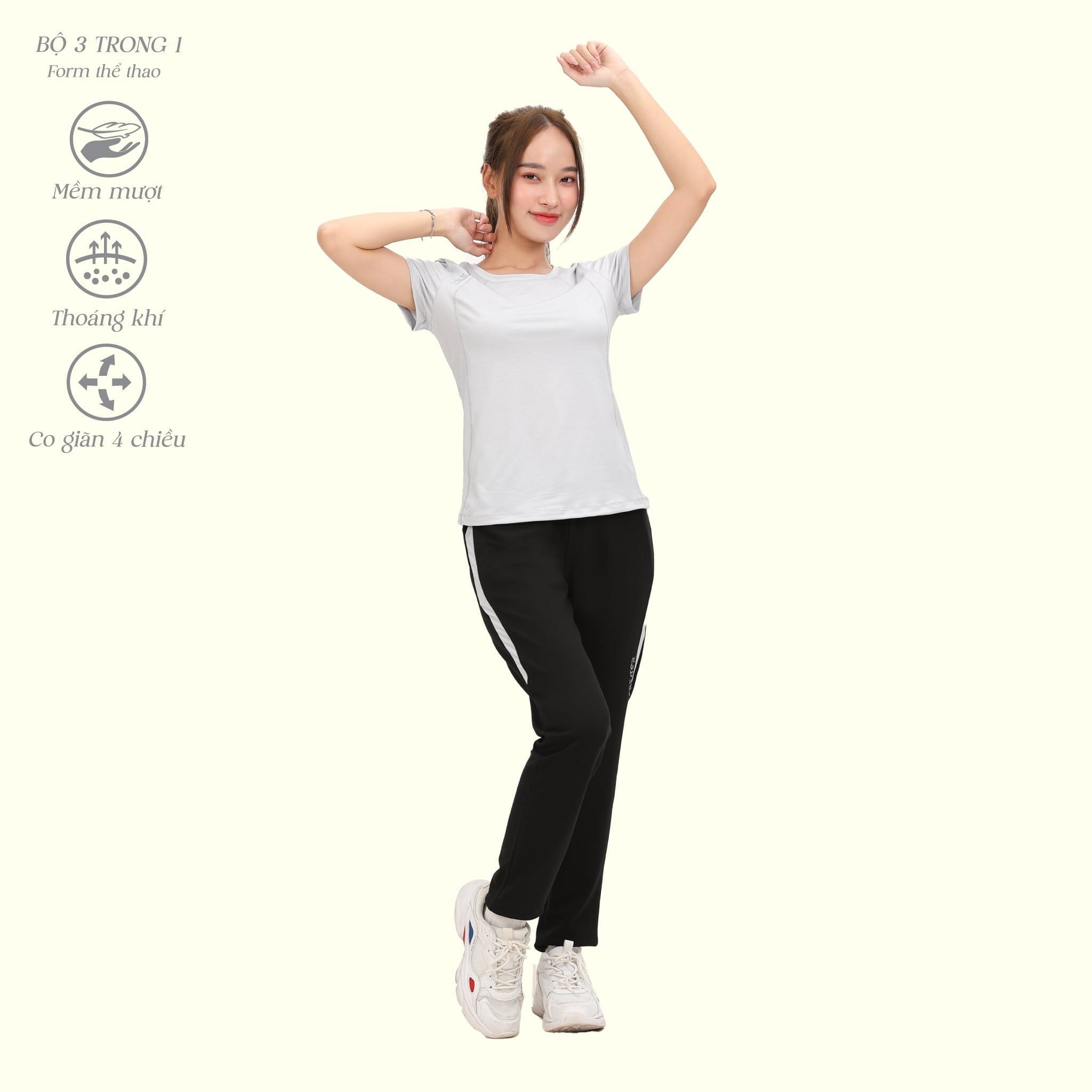 Set đồ bộ nữ kiểu thể thao tập gym, yoga kiểu quần dài tay ngắn chất melan lưới 343p 3405