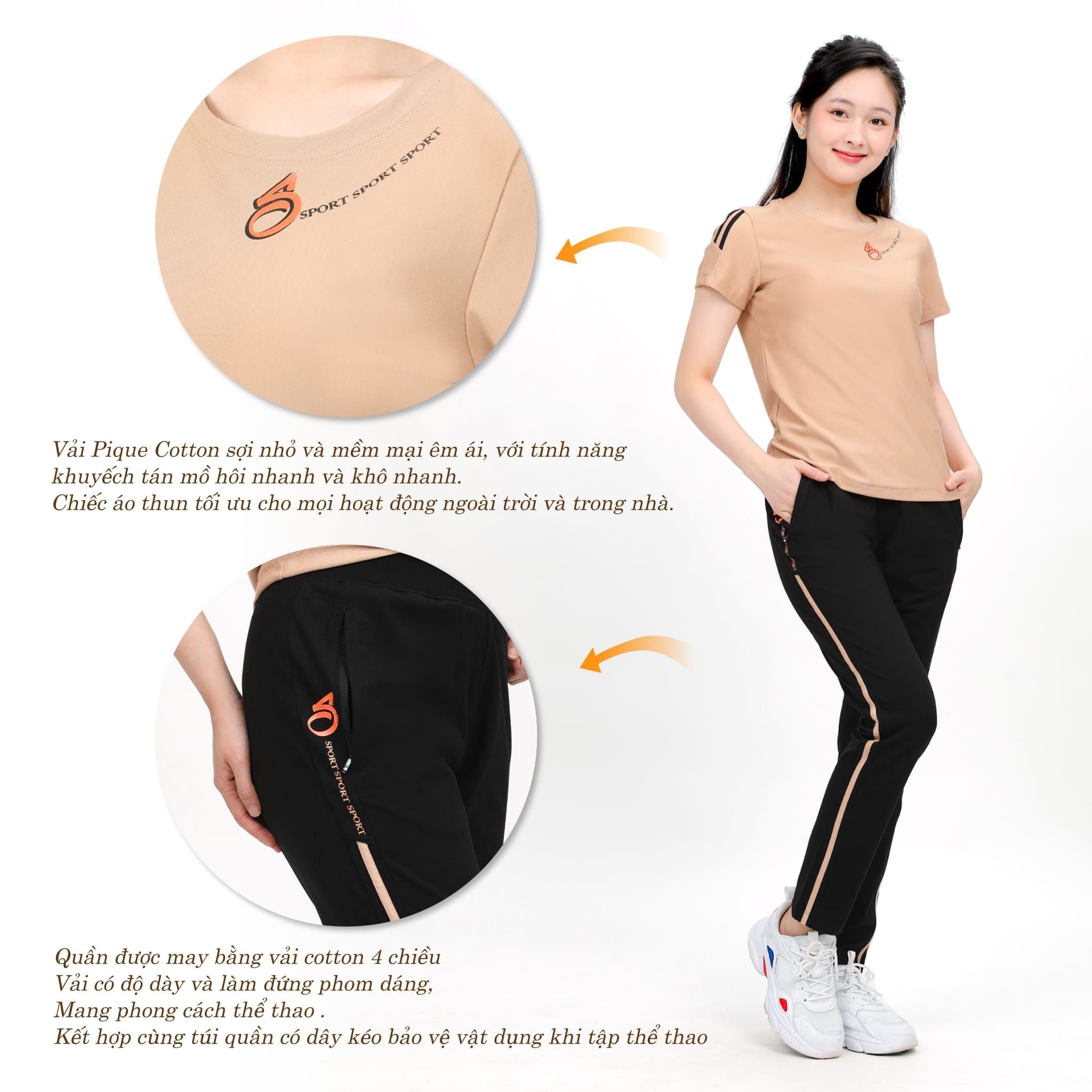 Set đồ bộ nữ kiểu quần dài tay ngắn chất pique 523p 3381