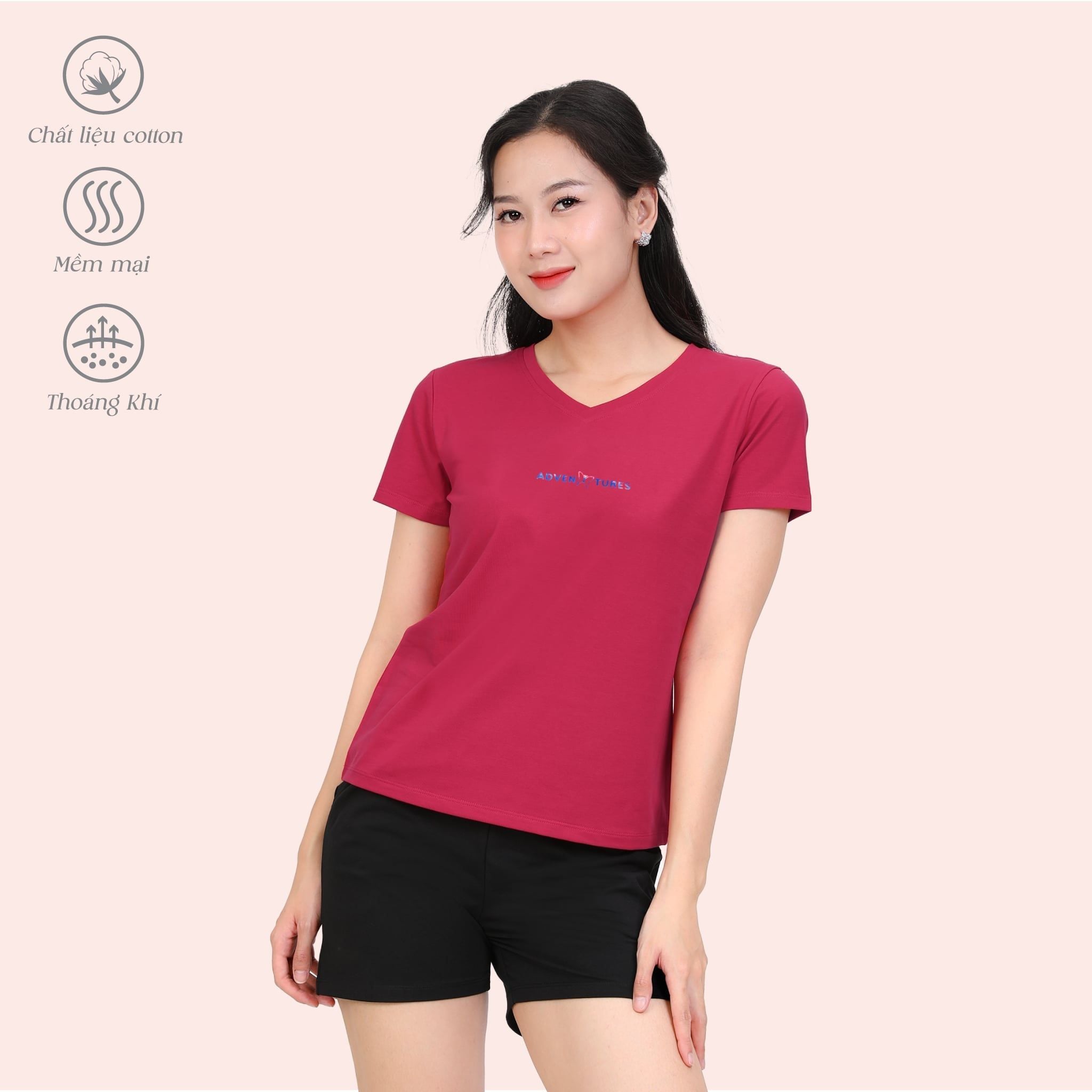 Áo thun nữ tay ngắn cổ tim form suông chất cotton siêu mát 020p 0338