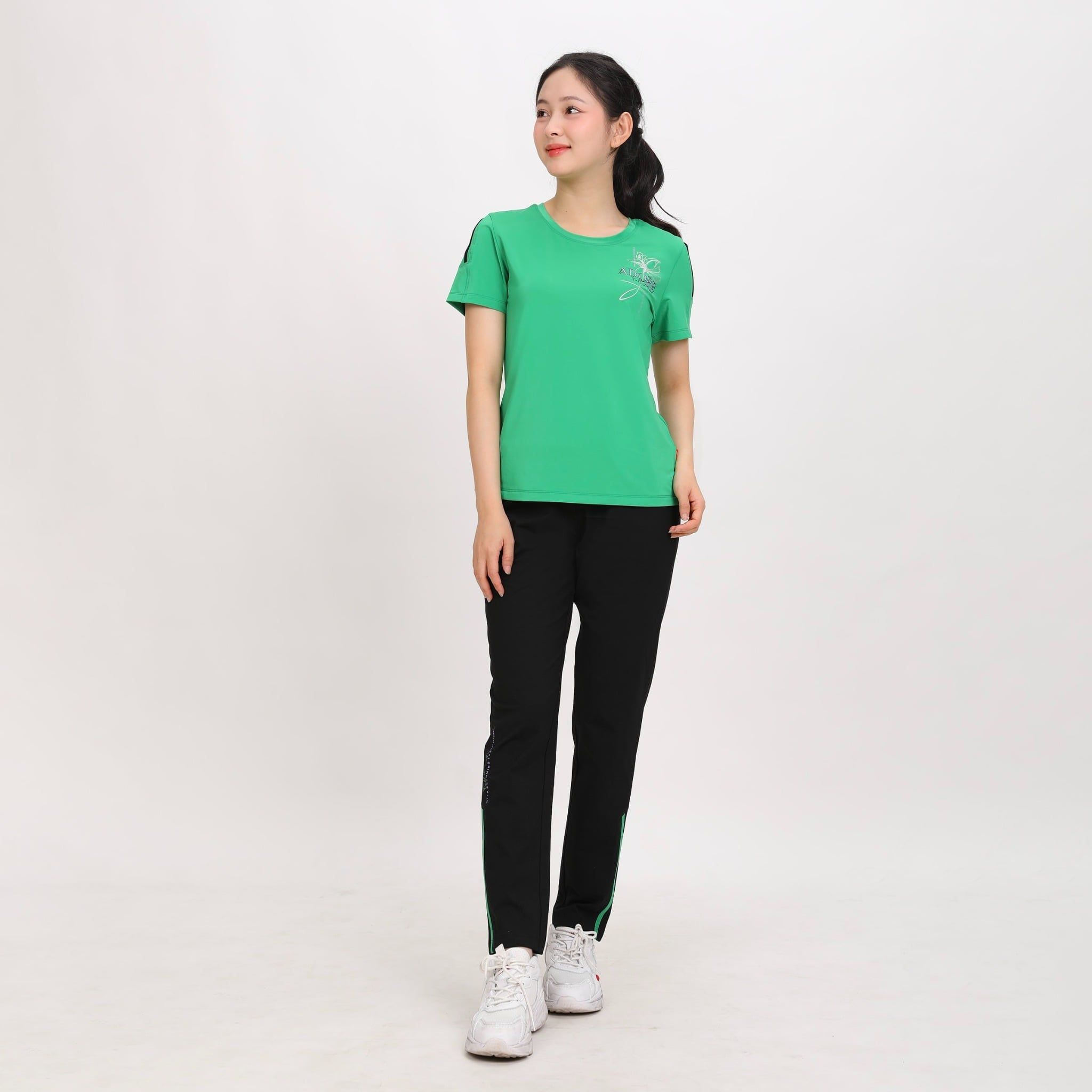Set đồ bộ nữ kiểu quần dài tay ngắn Thể Thao Cổ Tròn chất nhung lạnh 153p 6009