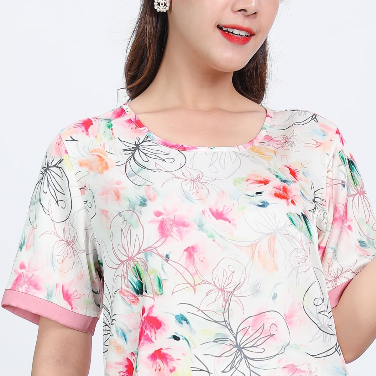 Set đồ bộ nữ kiểu quần dài tay ngắn chất lụa nhung 263p 3363