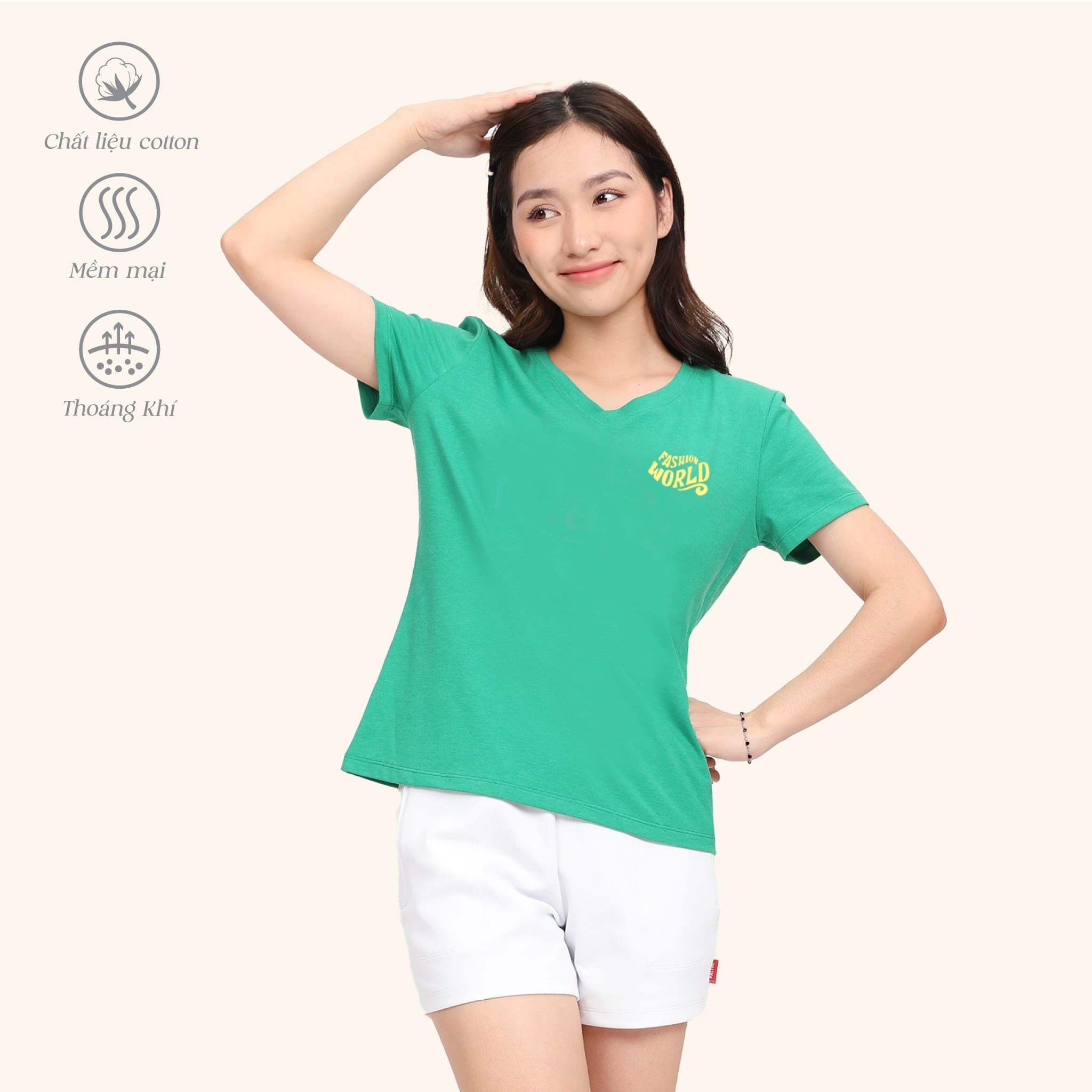 Áo thun nữ tay ngắn Form Suông Cổ Tim chất cotton siêu mát 190p 0337
