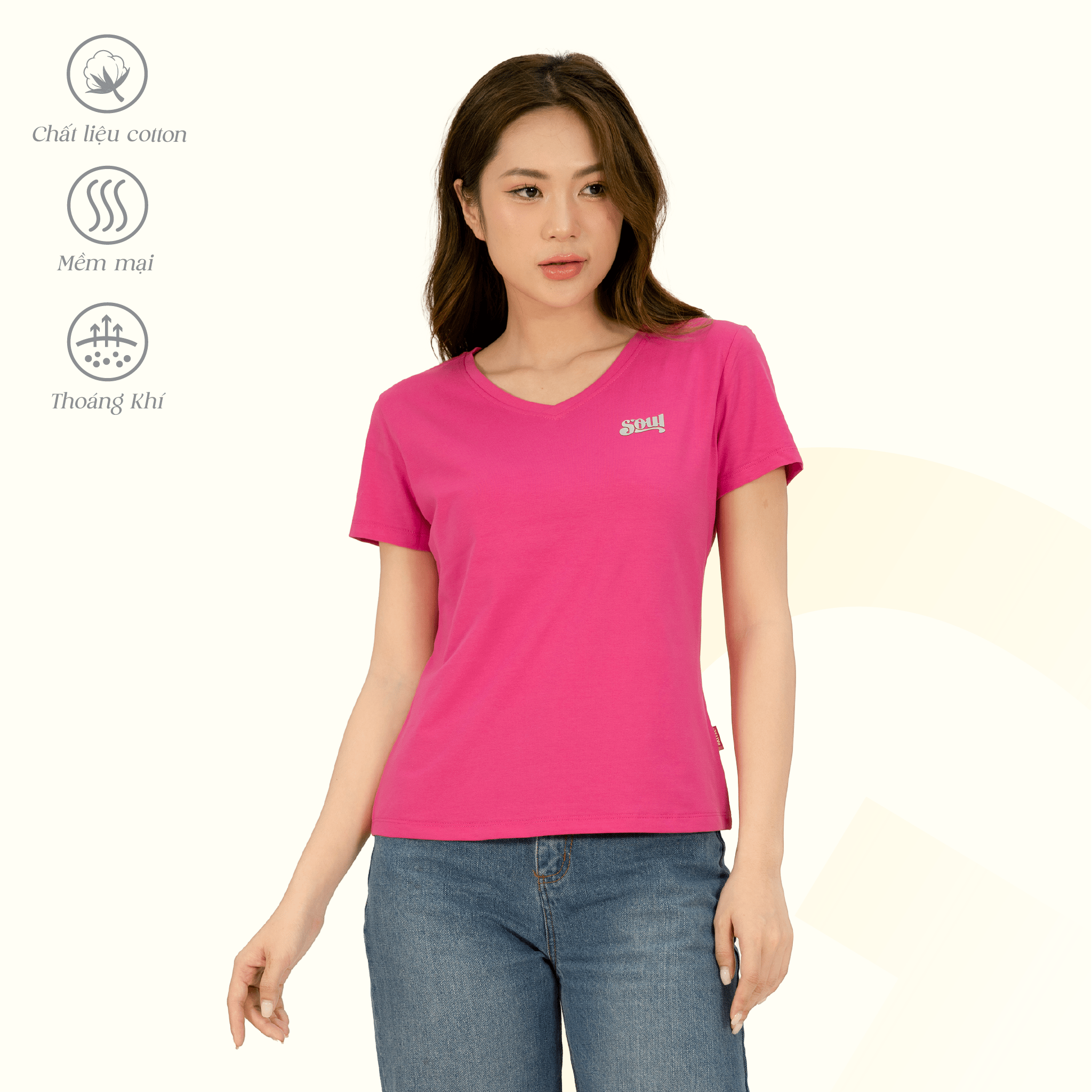 Áo thun nữ cổ tim tay ngắn chất cotton siêu mát co dãn 4 chiều  020p 0367