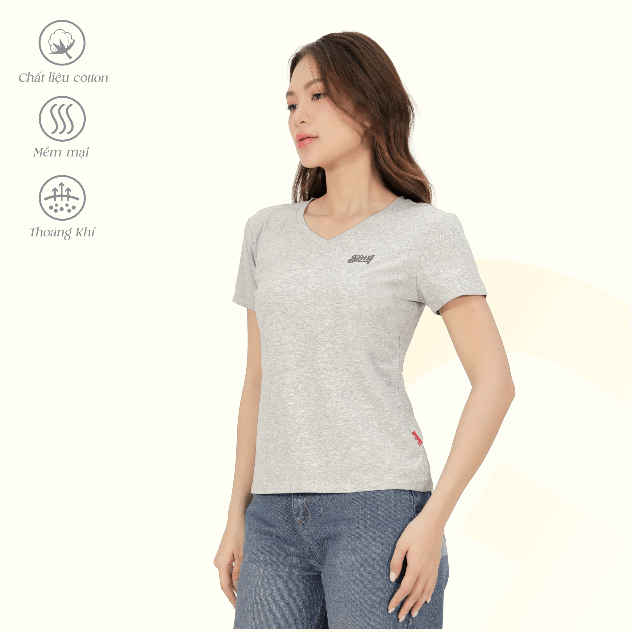 Áo thun nữ cổ tim tay ngắn chất cotton siêu mát co dãn 4 chiều  020p 0367