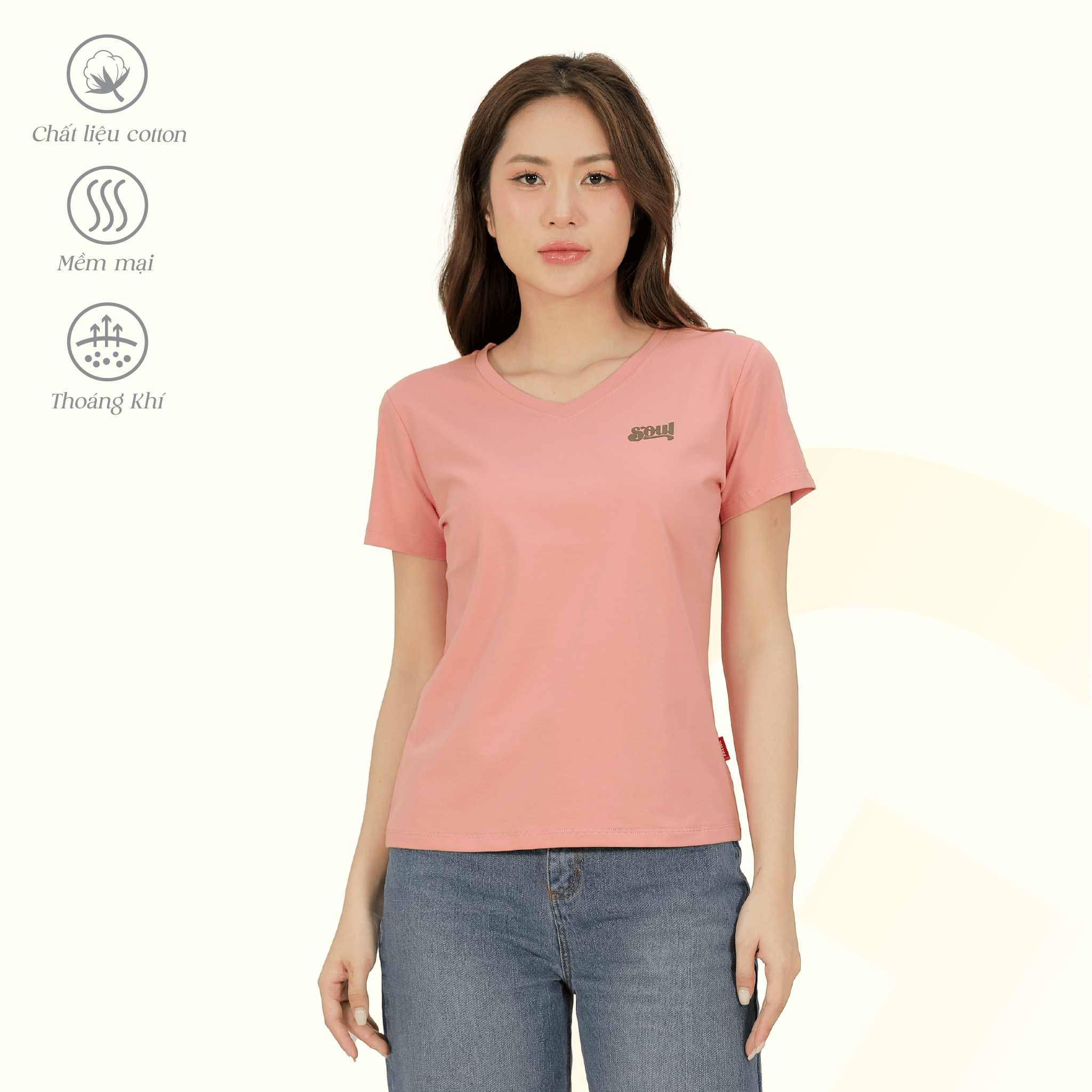 Áo thun nữ cổ tim tay ngắn chất cotton siêu mát co dãn 4 chiều  020p 0367
