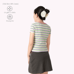 Áo thun nữ tay ngắn form suông cổ tròn rib sọc chất cotton siêu mát 220p 0275
