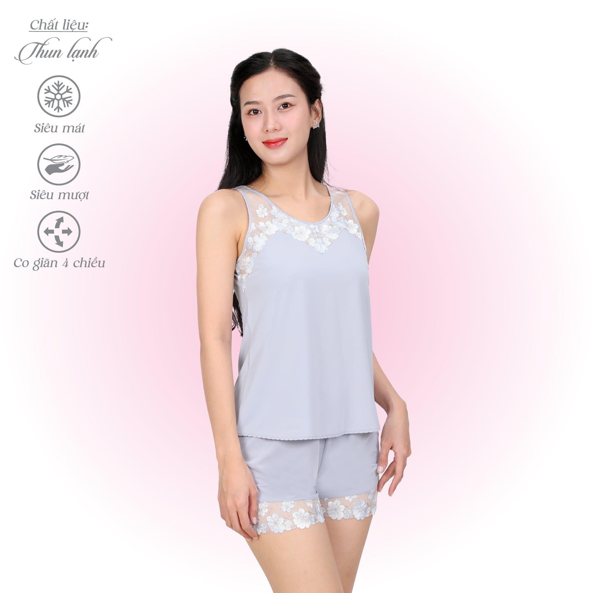 Set đồ bộ nữ kiểu quần đùi không tay chất thun lạnh siêu bền 015p 5071