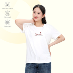 Áo thun nữ cổ tròn tay ngắn phom rộng chất cotton siêu mát 020p 0376