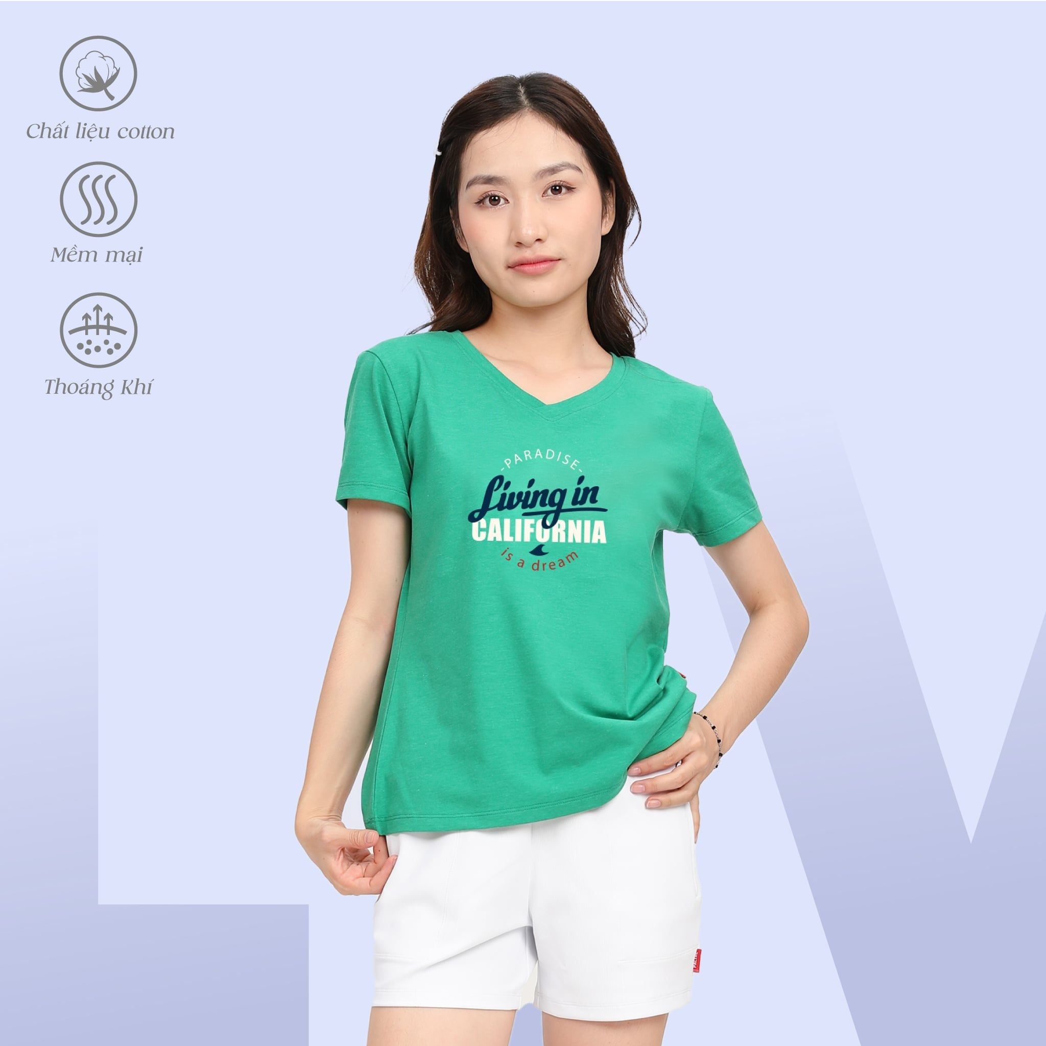 .Áo thun nữ form suông cổ tim chất cotton siêu mát 190p 0327