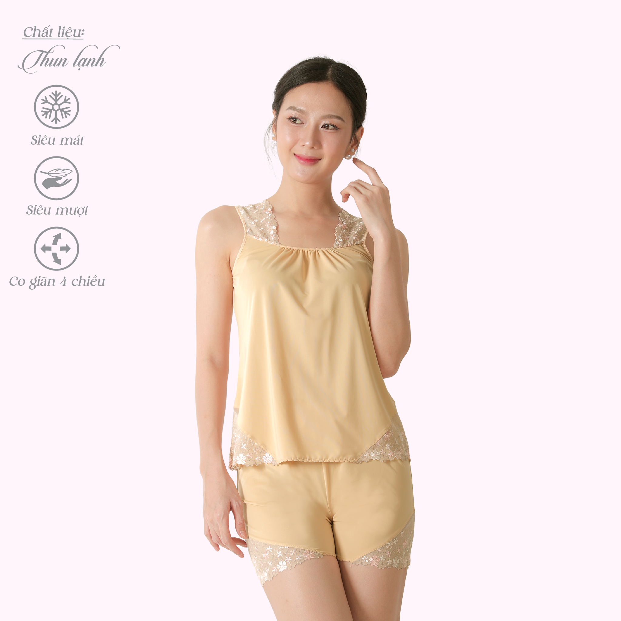 Set đồ bộ nữ kiểu quần đùi tay bản chất thun lạnh siêu bền 015p 5109