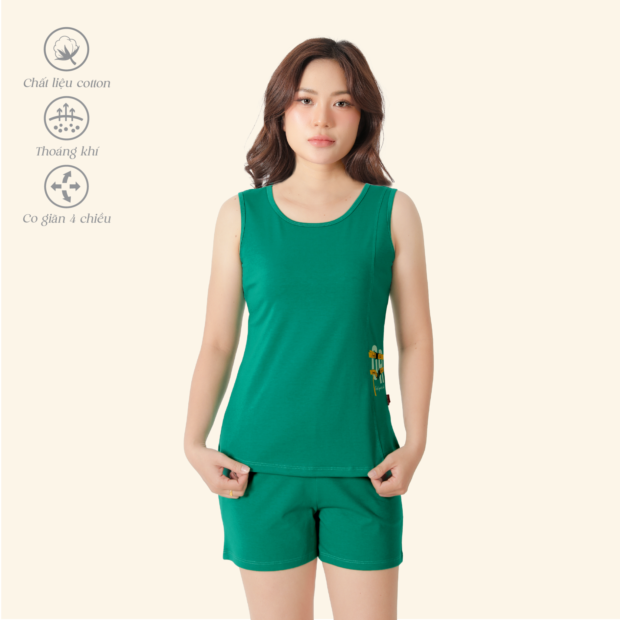 Set đồ bộ nữ kiểu quần đùi áo không tay chất cotton siêu mát 195p 5237