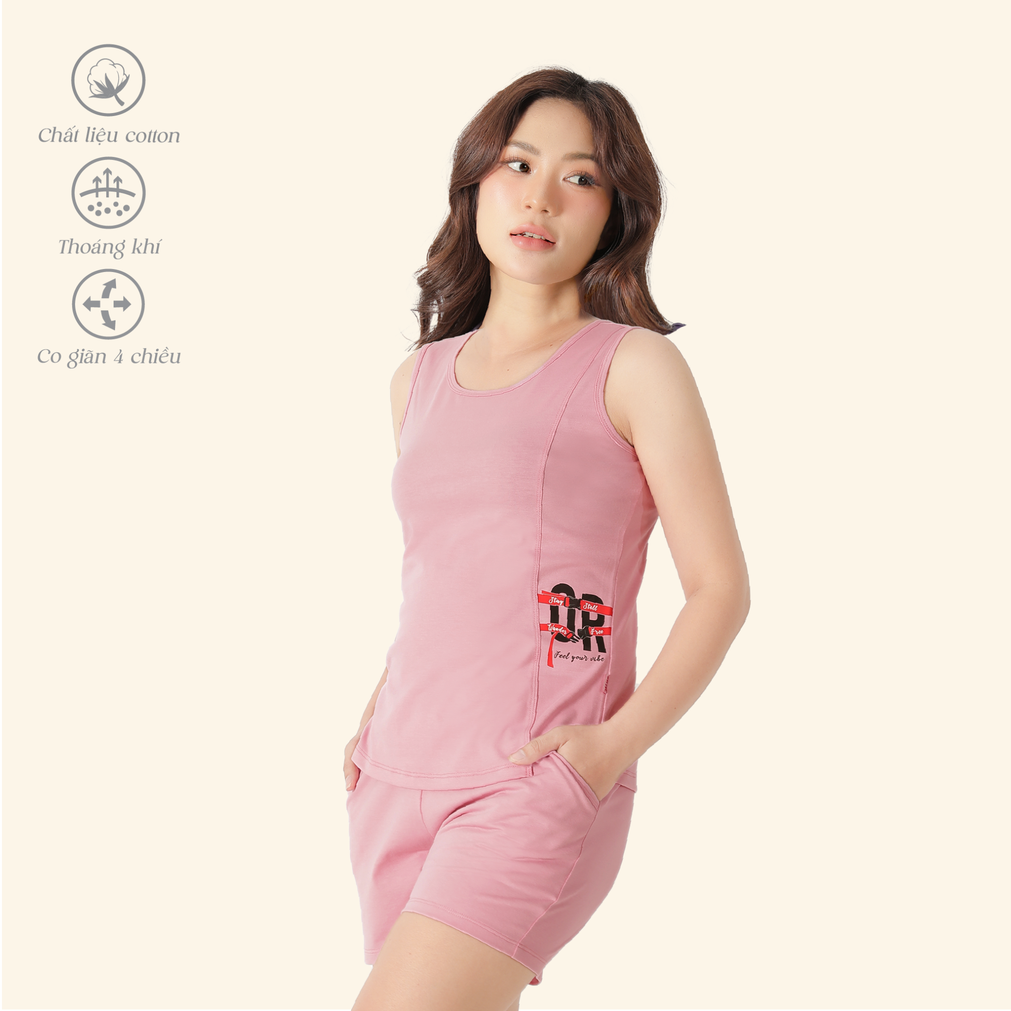 Set đồ bộ nữ kiểu quần đùi áo không tay chất cotton siêu mát 195p 5237