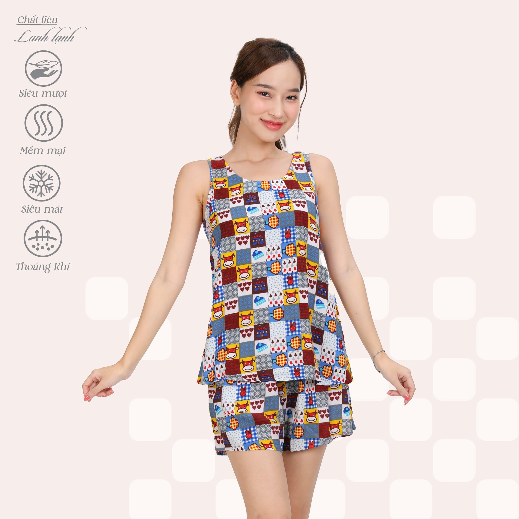 Set đồ bộ nữ kiểu quần đùi tay ngắn Lanh Lạnh 255p 2129