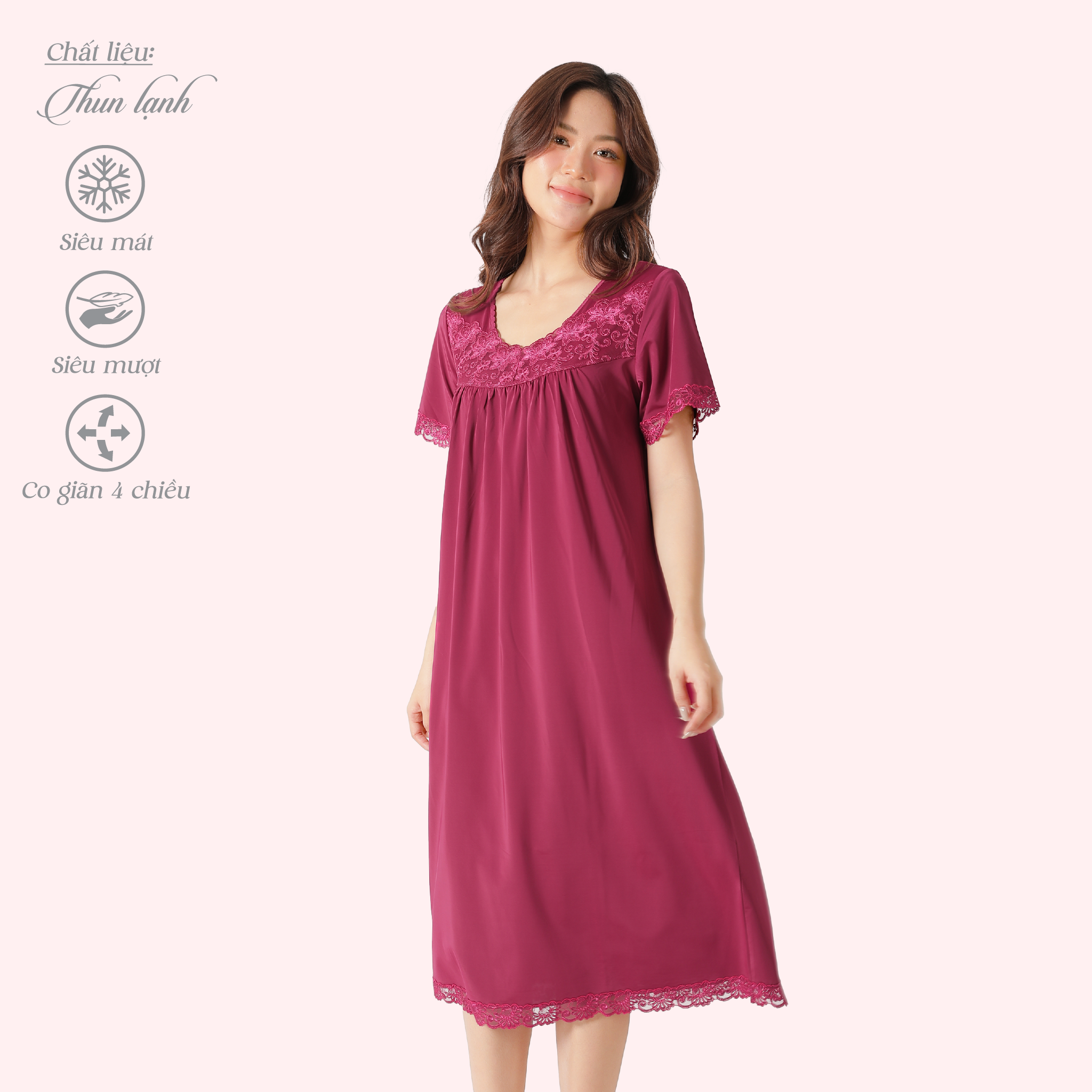 Áo ngủ, Váy ngủ tay ngắn chất thun lạnh siêu bền 012p 8034