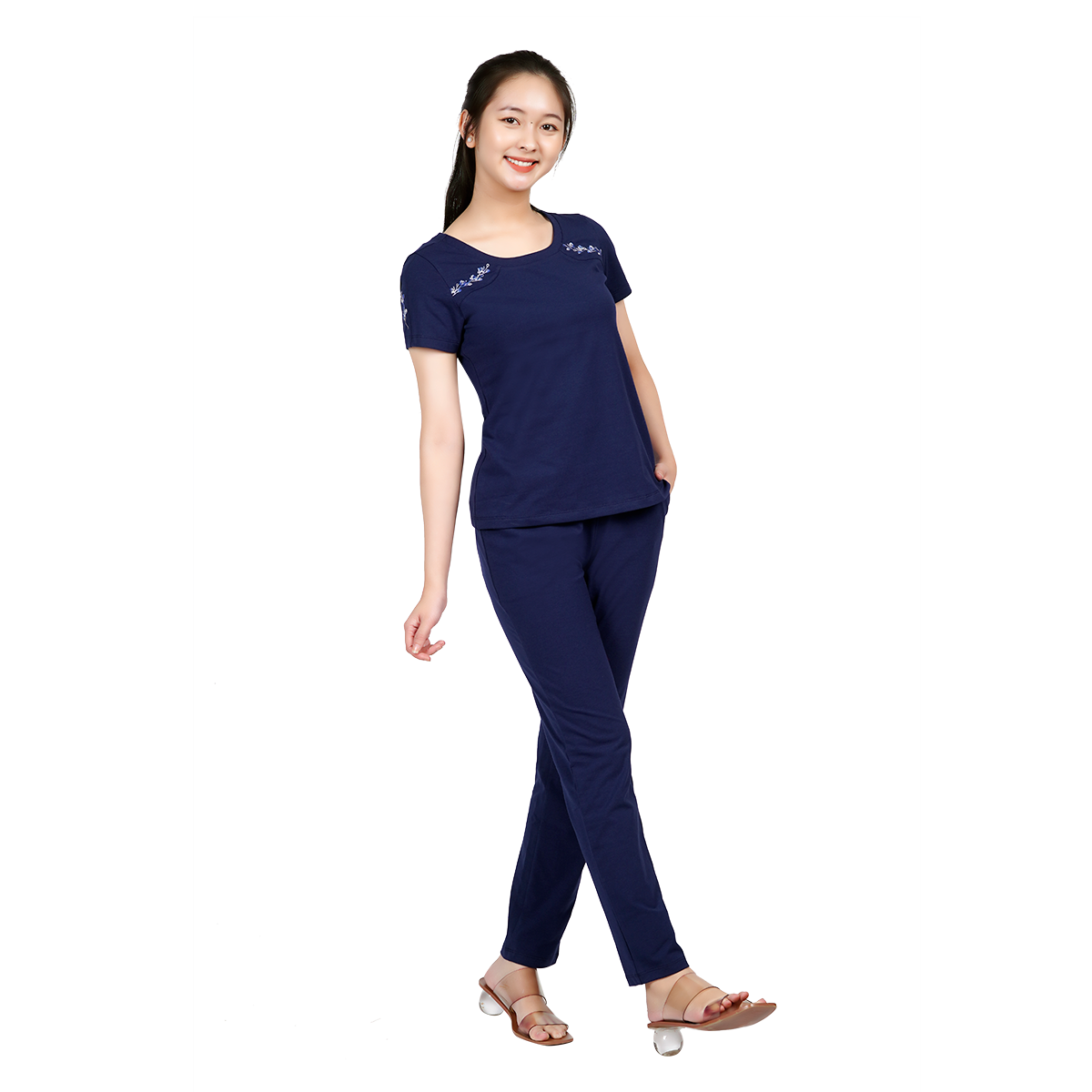 Set đồ bộ nữ kiểu quần dài tay ngắn cotton cvc mát 193p 3309