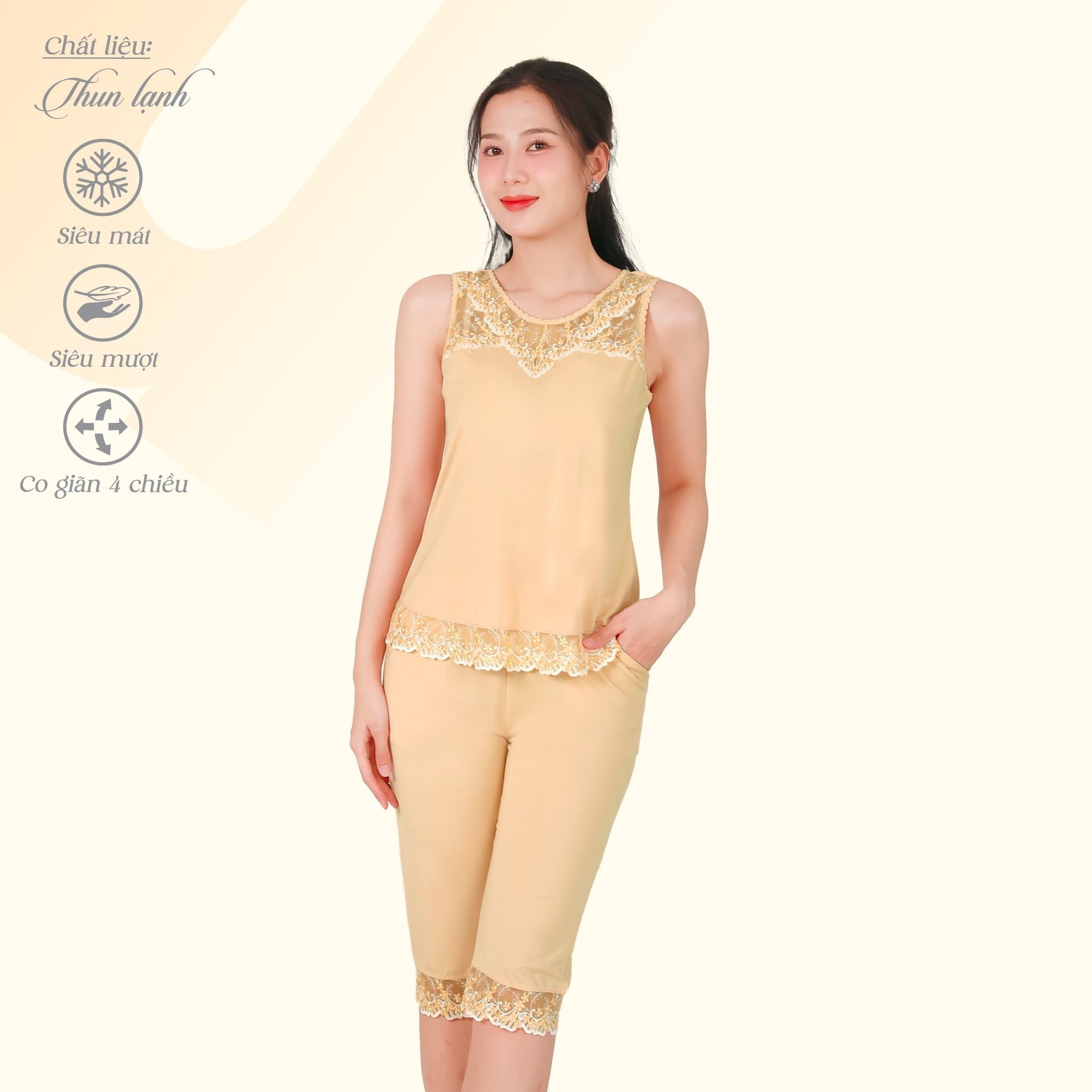 Set đồ bộ nữ kiểu quần lửng tay Bản chất thun lạnh siêu bền 014p 7036