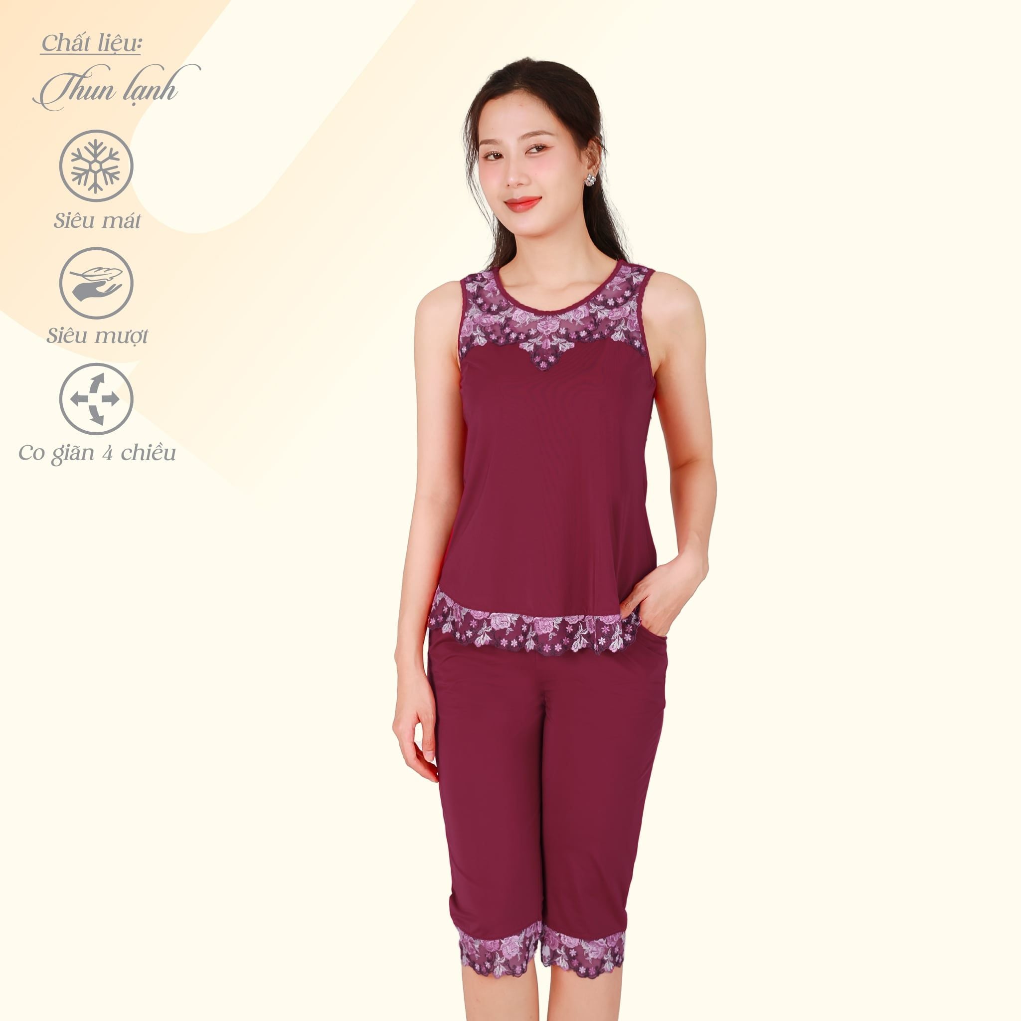 Set đồ bộ nữ kiểu quần lửng tay Bản chất thun lạnh siêu bền 014p 7036