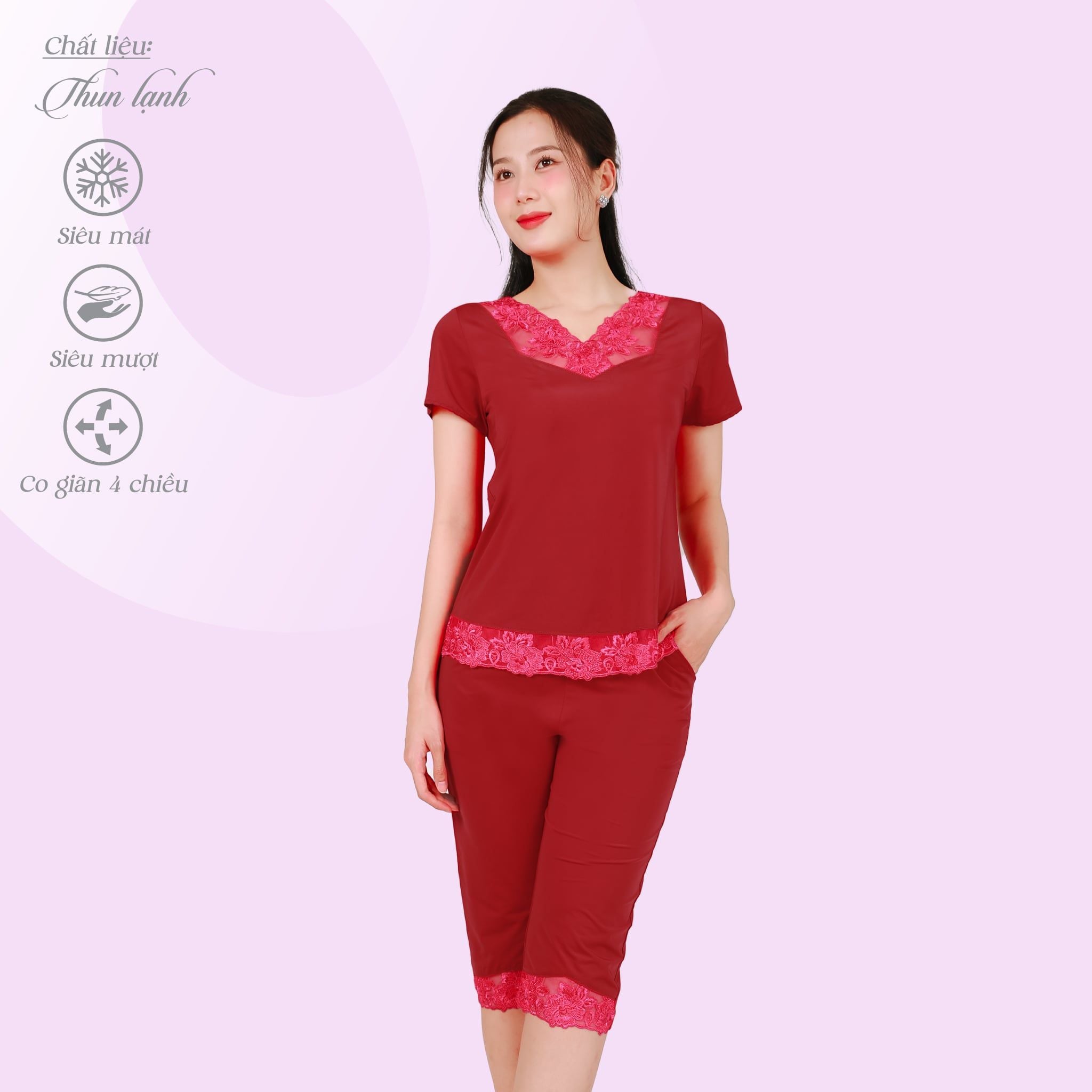 Set đồ bộ nữ kiểu quần lửng tay ngắn chất thun lạnh siêu bền 014p 7028