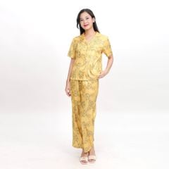 Set đồ bộ nữ kiểu quần dài tay ngắn in hoa chất lụa nhung BDTN 263p 6055