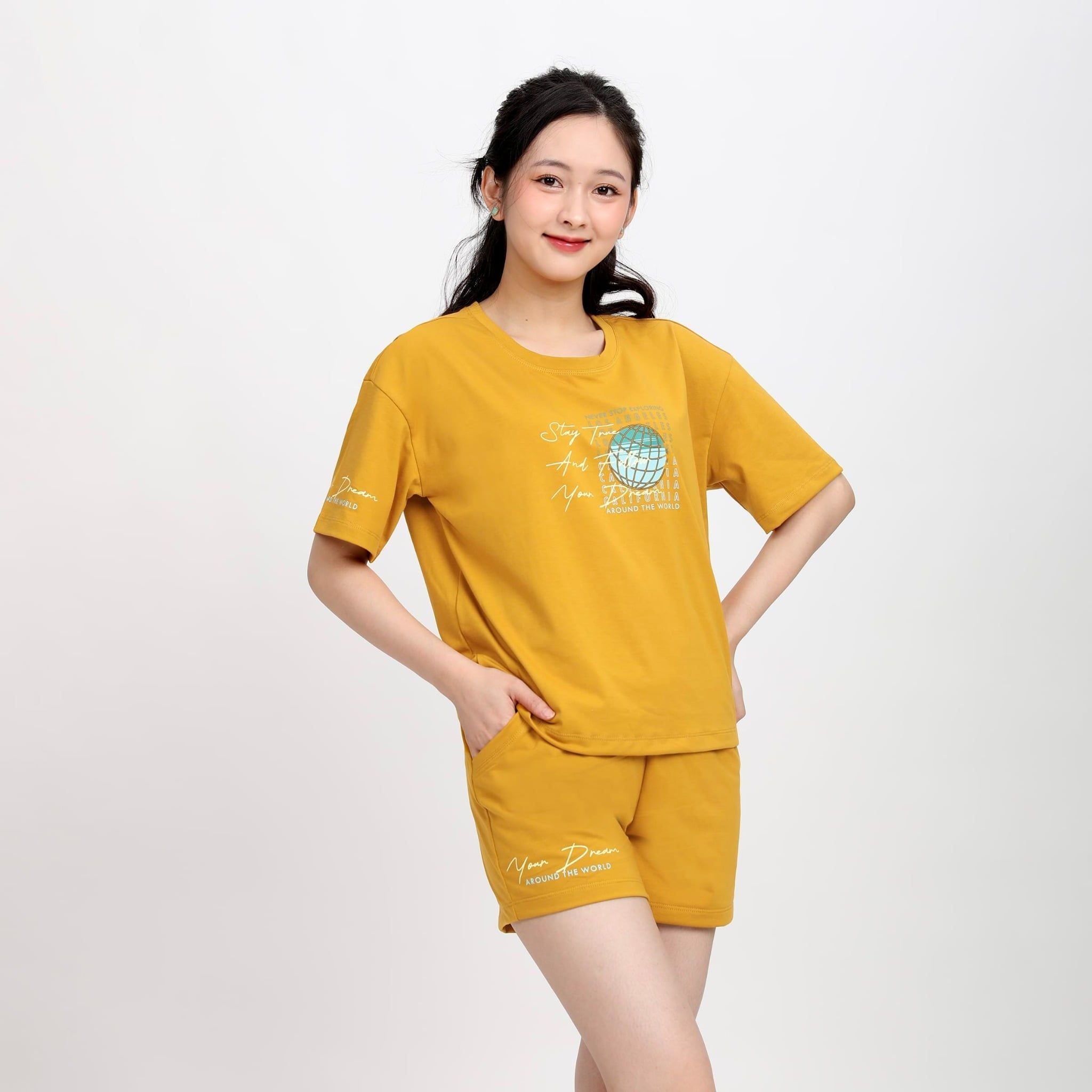 Set đồ bộ nữ kiểu quần đùi tay ngắn chất cotton siêu mát 195p 5200