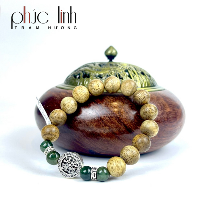 Vòng Tay Phúc Linh Tốc Xám Quằn 10ly Phối Charm Bánh Xe Bạc 1 Mặt