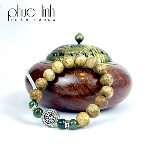 Vòng Tay Phúc Linh Tốc Xám Quằn 10ly Phối Charm Bánh Xe Bạc 1 Mặt