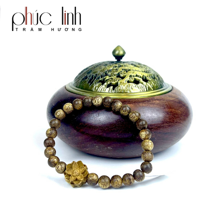 Vòng Tay Phúc Linh Tốc Xám Lào 6ly Phối Charm Trầm Hoa Sen