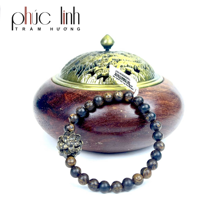 Vòng Tay Phúc Linh Sánh Quằn 6ly Phối Charm Trầm Hoa Sen