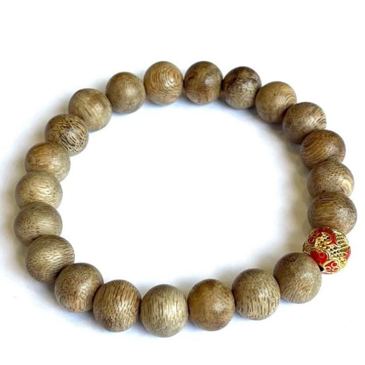 Vòng Tay Trầm Hương 10 ly Mix Charm Hoa Đỏ Vàng Kim Mã