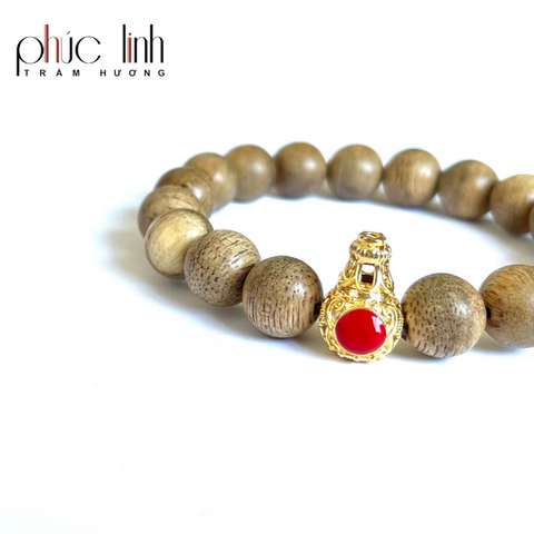 Vòng Tay Trầm Hương 10ly Mix Charm Hồ Lô Vàng Kim Mã