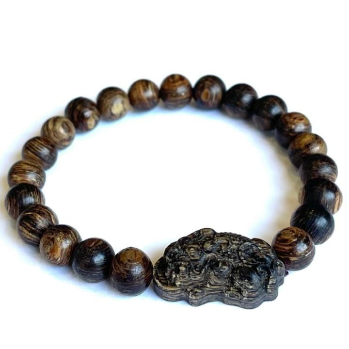 Vòng Tay Phúc Linh Sánh Quằn 8ly Phối Charm Sánh Tỳ Hưu Nhỏ