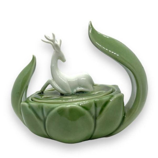 Lư Đốt Trầm Gốm Nắp Hình Hươu