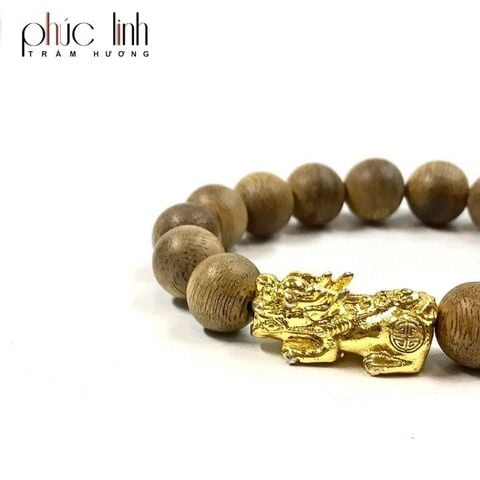 Vòng Tay Phúc Linh Tốc Trầm Xám 10ly Phối Tỳ Hưu Vàng Kim Mã