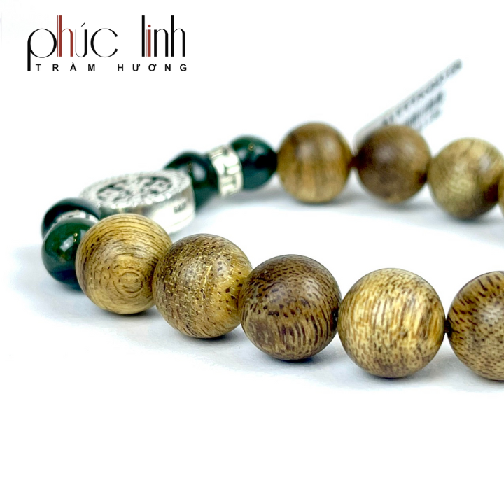 Vòng Tay Phúc Linh Tốc Xám Quằn 10ly Phối Charm Bánh Xe Bạc 1 Mặt