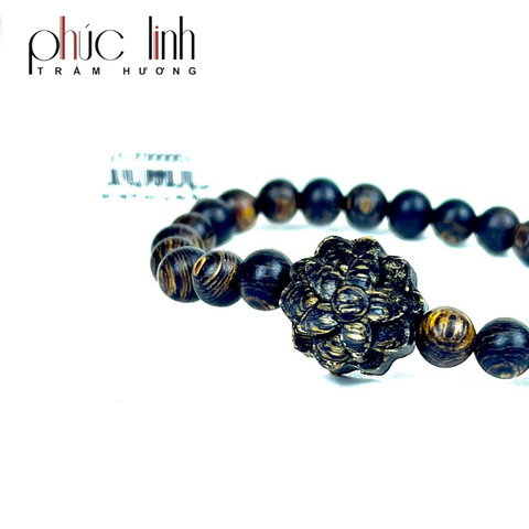 Vòng Tay Phúc Linh Sánh Quằn 6ly Phối Charm Trầm Hoa Sen