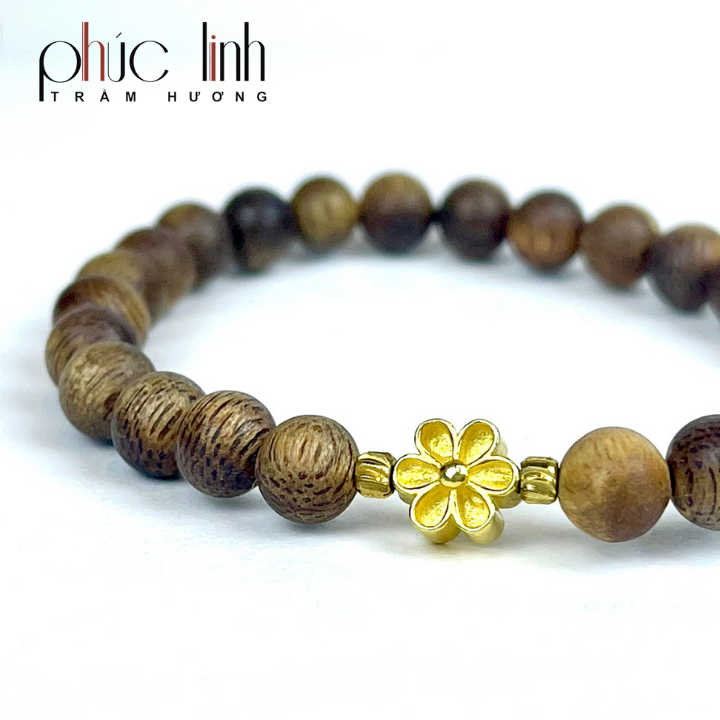 Vòng tay Tốc Xám Quằn 6ly Phối Charm Hoa Mai Bạc Mạ Vàng Nhỏ