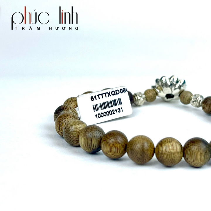 Vòng Tay Phúc Linh Tốc Xám Quằn 8ly Phối Charm Hoa Sen Mạ Bạc