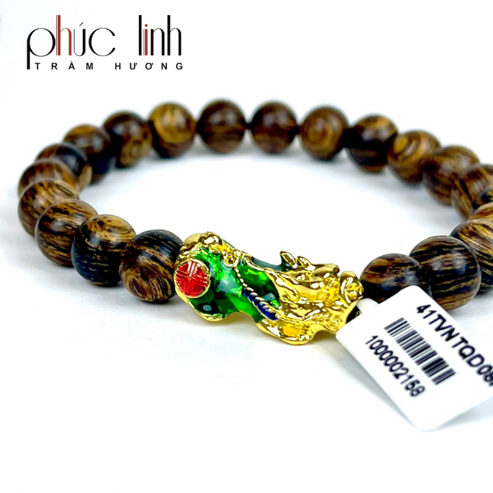 Vòng Tay Phúc Linh Sánh Quằn 8ly Phối Tỳ Hưu Kim Mã